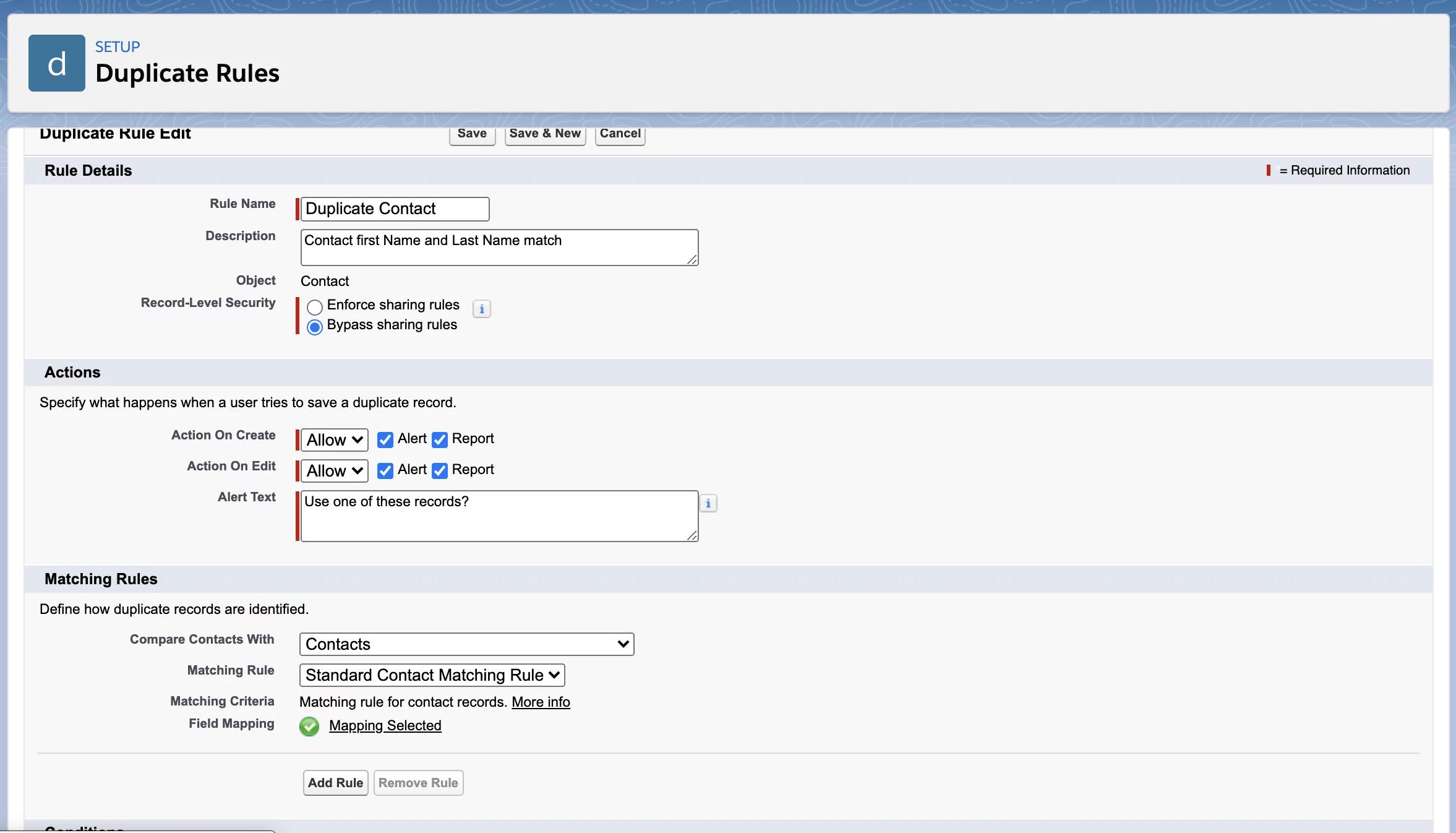 Salesforce Duplicate and Matching Rules