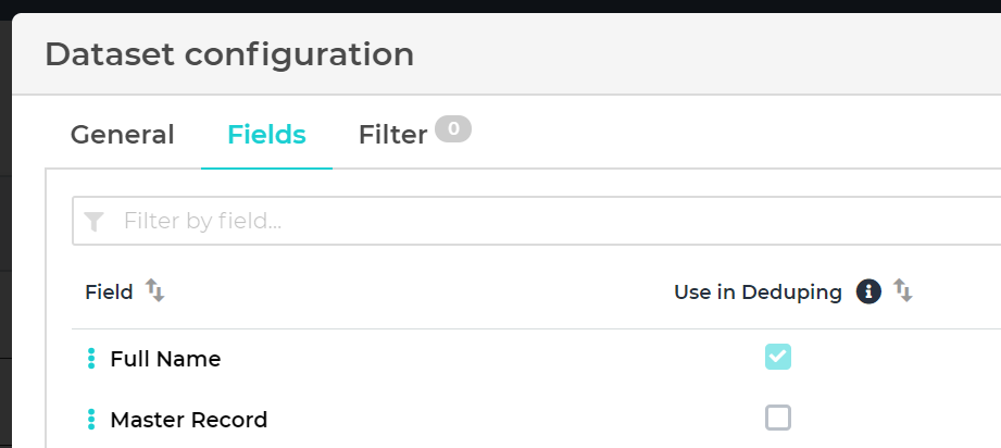 Filter fields in dataset configuration