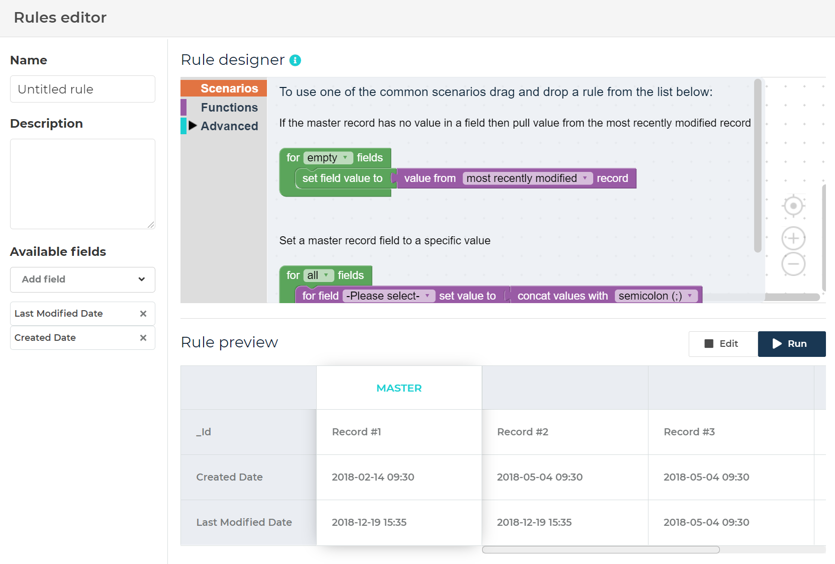 Field value rules designer