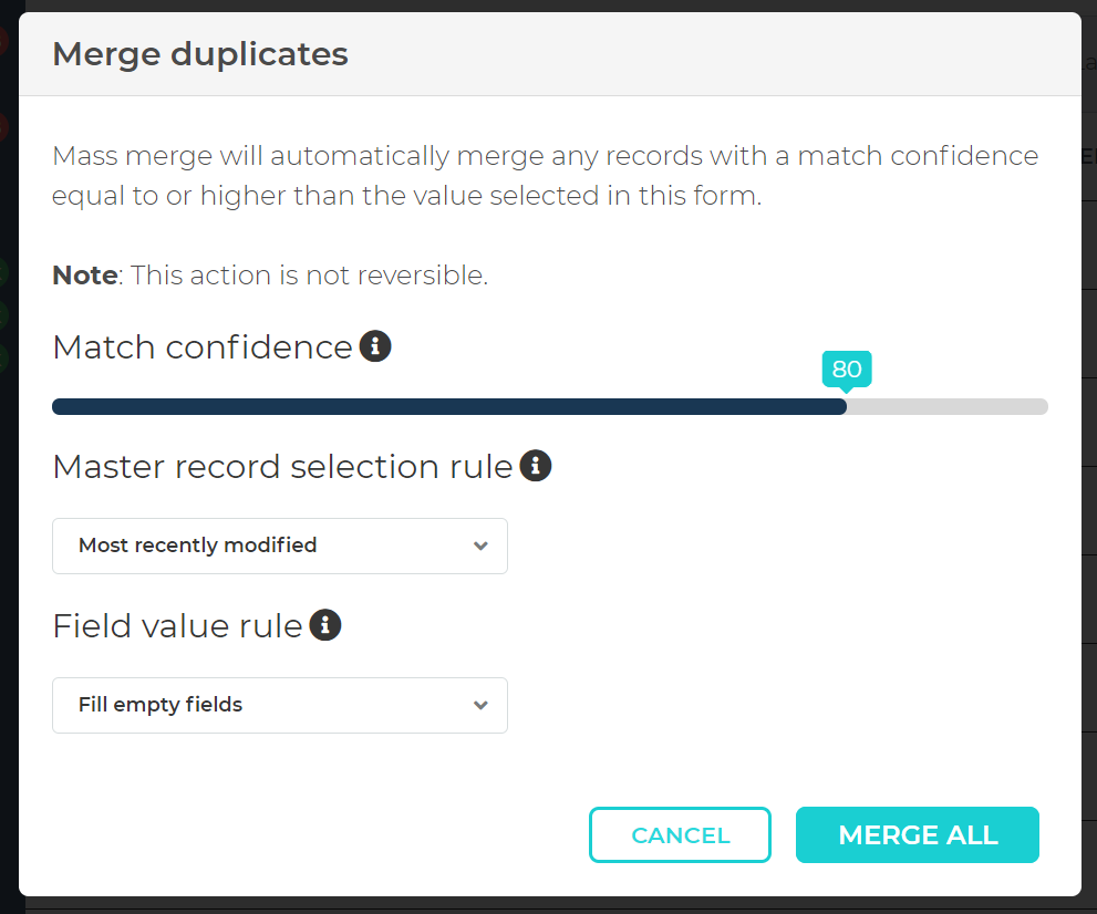 Mass merge rules selection