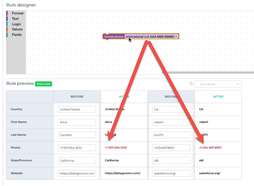 DataGroomr Transformation Rules screenshots