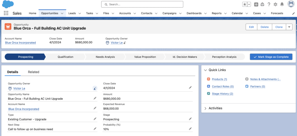 new business record type in Salesforce