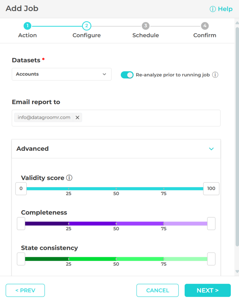 set data quality filters in a scheduled job